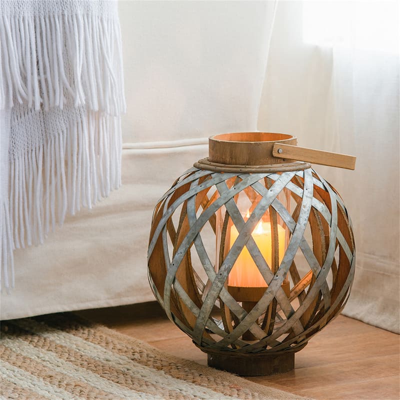 Wooden Decorative Lantern with Handle for Indoor Outdoor