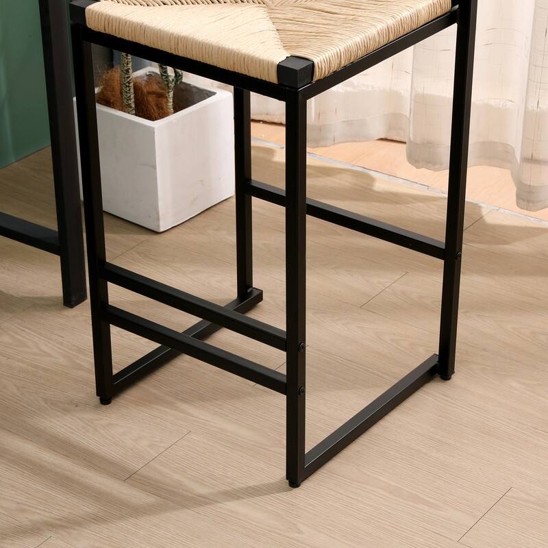 Paper Rope Weave Bar Stools Set of 2 with Back for Bar & Counter
