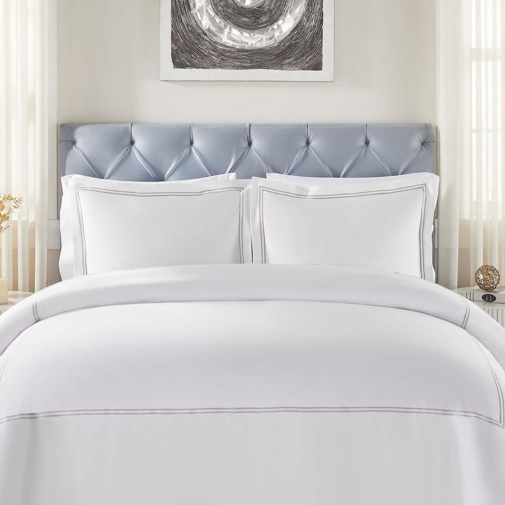 Superior Fieldstone Cotton Two-Line Embroidered Duvet Cover Set