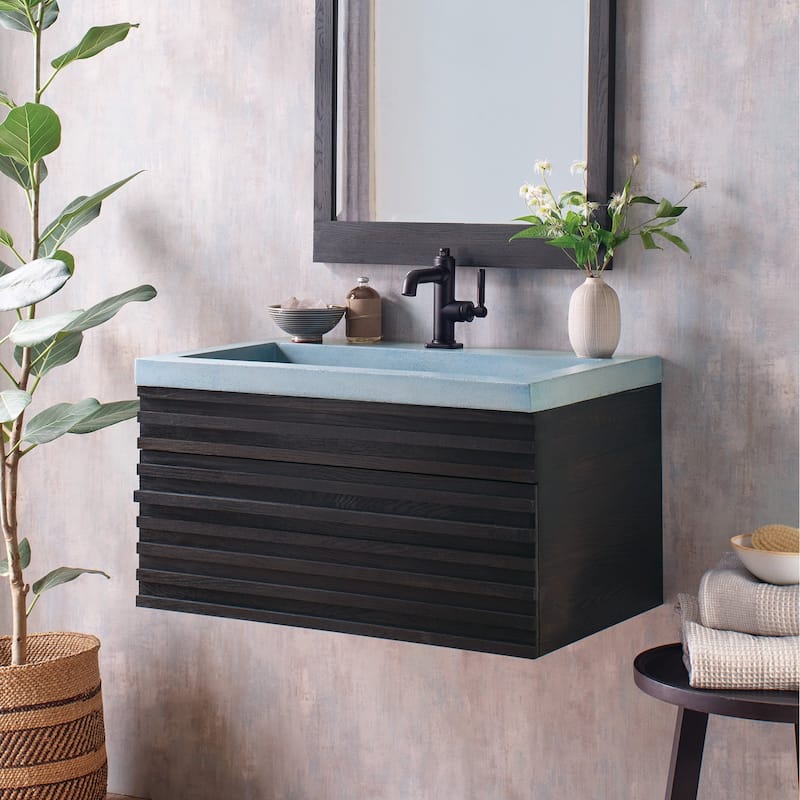 30" NativeStone Trough Drop-in Rectangular Bathroom Sink - Ocean - Single Faucet Hole