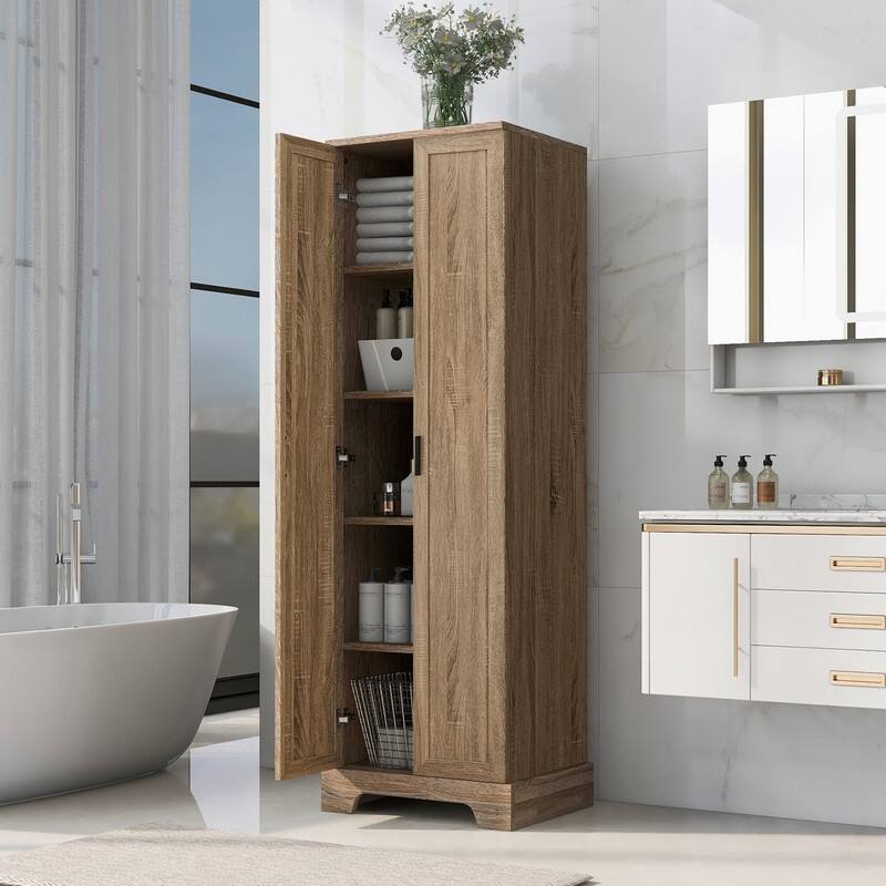 Tall Bathroom Storage Cabinet with 2 Doors & Adjustable Shelf, Pantry Storage Cabinet Narrow Cabinets for Kitchen Bathroom