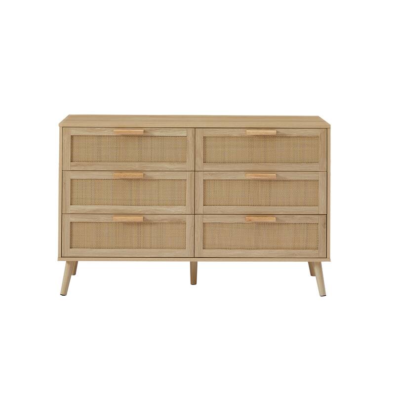 Modern Stylish Double Dressing Drawers with 6 Rattan Drawers, for Childrens Room Living Room Entryway Hallway