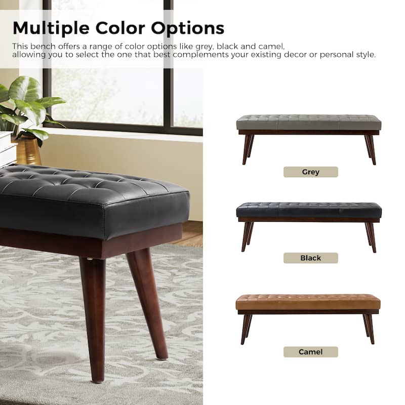 Felisa Modern Genuine Leather Tufted Bench With Solid Wood Base By HULALA HOME