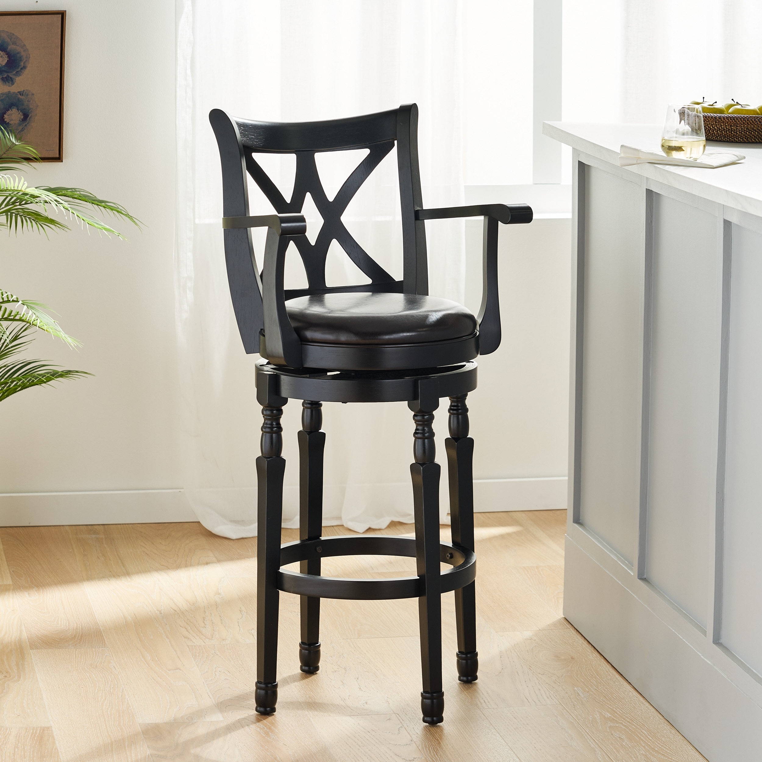 Armed swivel outlet bar stools