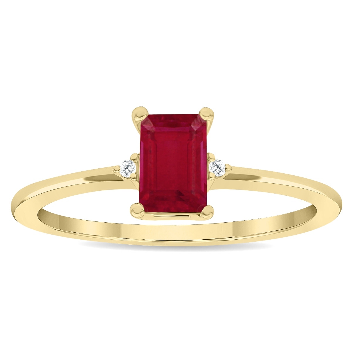Marquee Women's Emerald Cut Ruby and Diamond Classic Band in 10K Yellow Gold