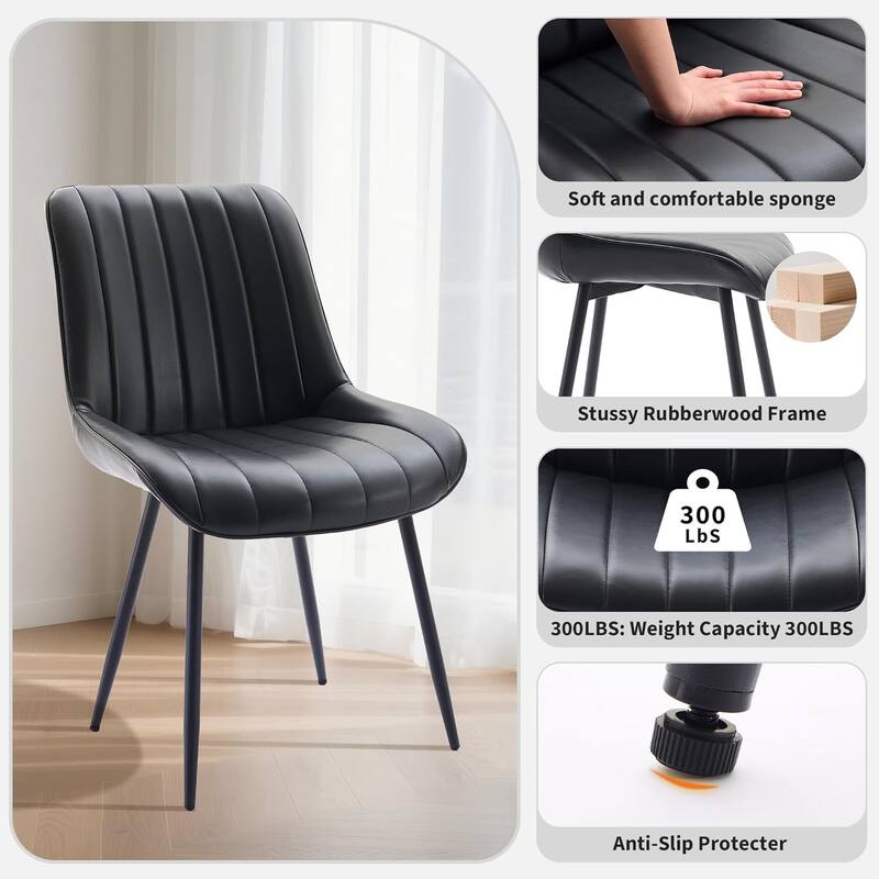 Dining Chairs (Set of 2), Upholstered Side Chair with Faux Leather, Metal Legs