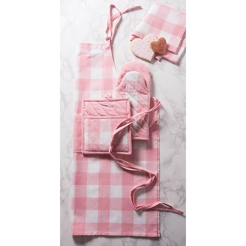 Set of 3 Pale Pink White Buffalo Checkered Rectangular Dishtowels 30"