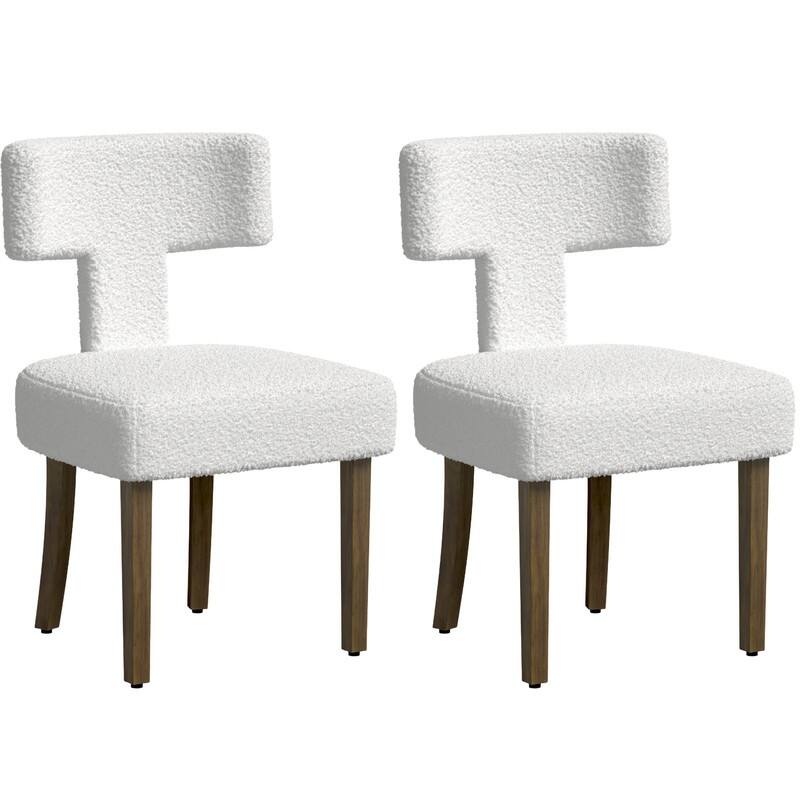 Dining Chairs Boucle Fabric Lamb Upholstered T-Shape (Set of 2)