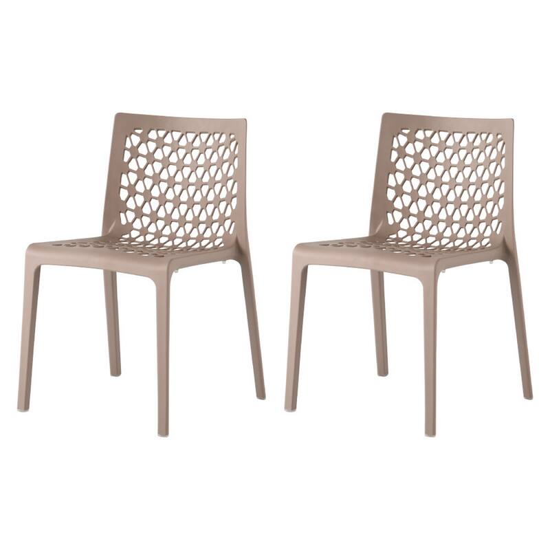HomeRoots Set of Two Gray Heavy Duty Plastic Outdoor Stacking Dining Chairs
