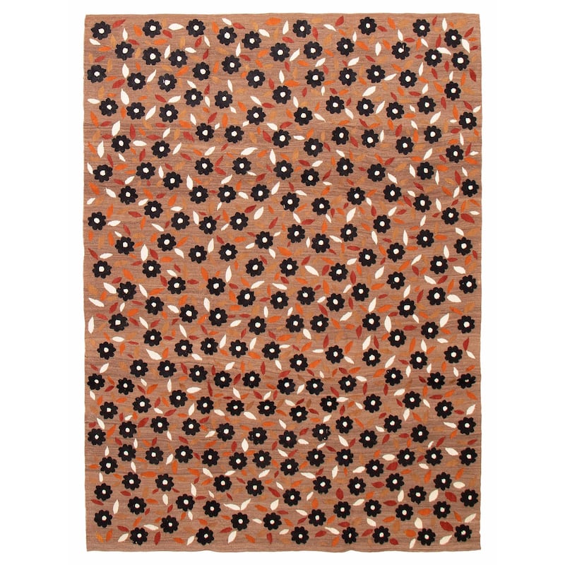 ECARPETGALLERY Flat-Weave Ankara FW Brown Silk, Wool Kilim - 6'11 x 9'2 - Brown - 6'11 x 9'2