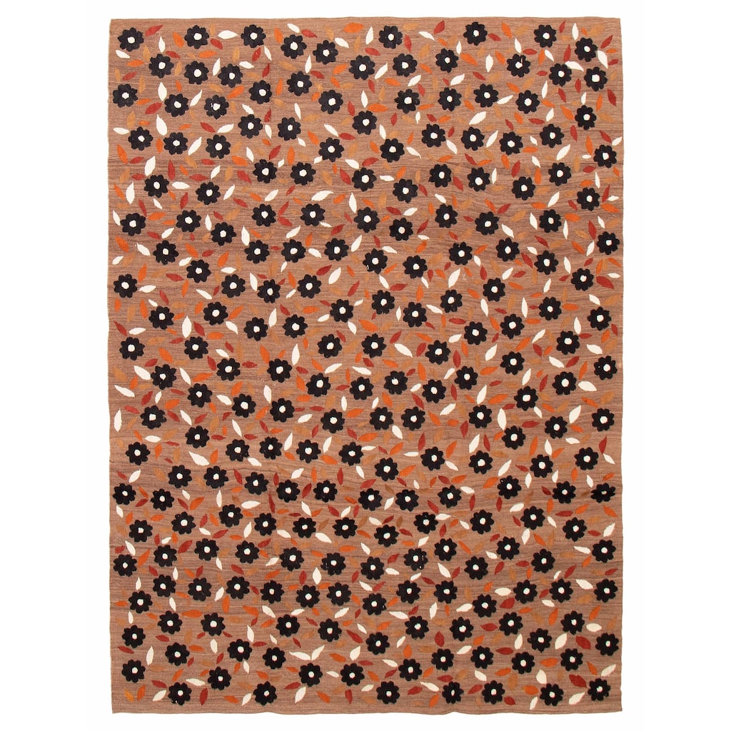 ECARPETGALLERY Flat-Weave Ankara FW Brown Silk, Wool Kilim - 6'11 x 9'2