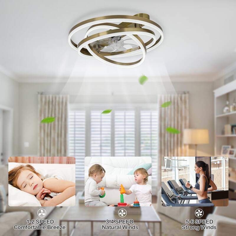 Bella Depot 24 Inch Modern Flush Mount Ceiling Fan with Dimmable Light, 6-Speed DIY Shade with Remote and APP Control - 23.6"