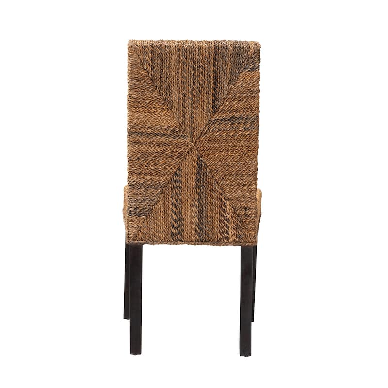 Laymi Modern Bohemian Dark Brown Mahogany Wood and Banana Fiber Dining Chair