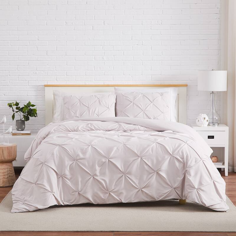 Pintuck 3 piece Duvet Cover Set - Twin - Twin XL - Bone