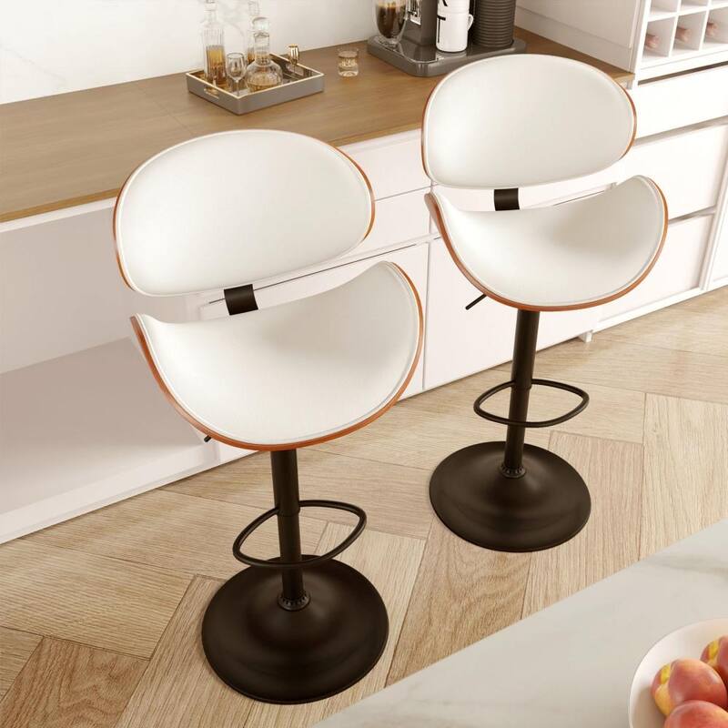 Set of 2 Adjustable Height Swivel Bar Chair - White