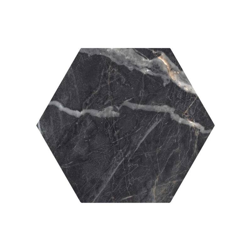 Oscuro 8x9 Black/ Gold Matte Hexagon Marble Look Porcelain Tile - Floor & Wall
