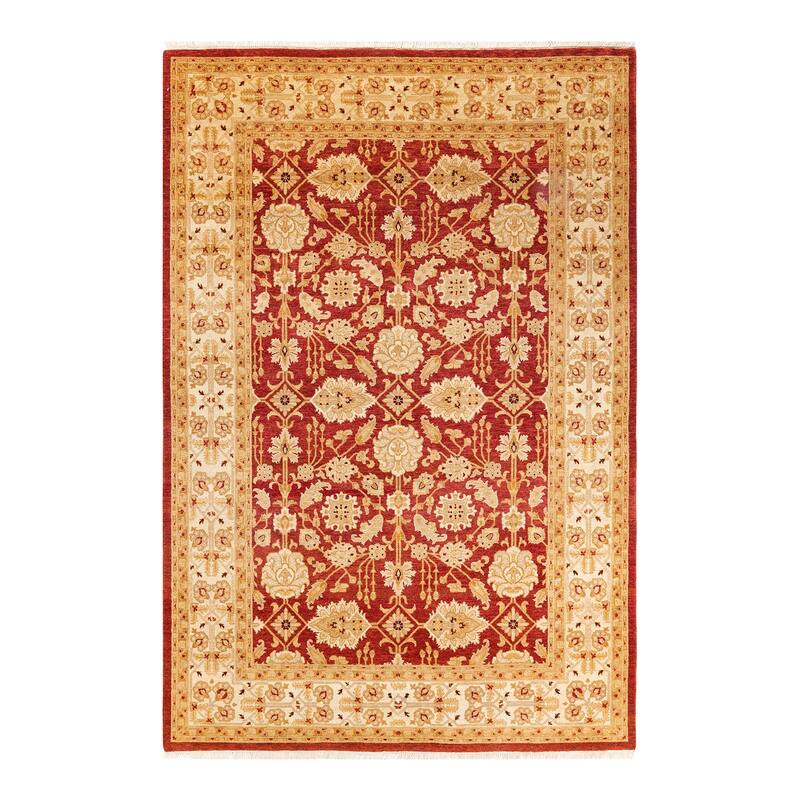 Overton Handknotted Wool Contemporary Floral Orange Area Rug - 6' x 9' - Rust - 6' x 9'