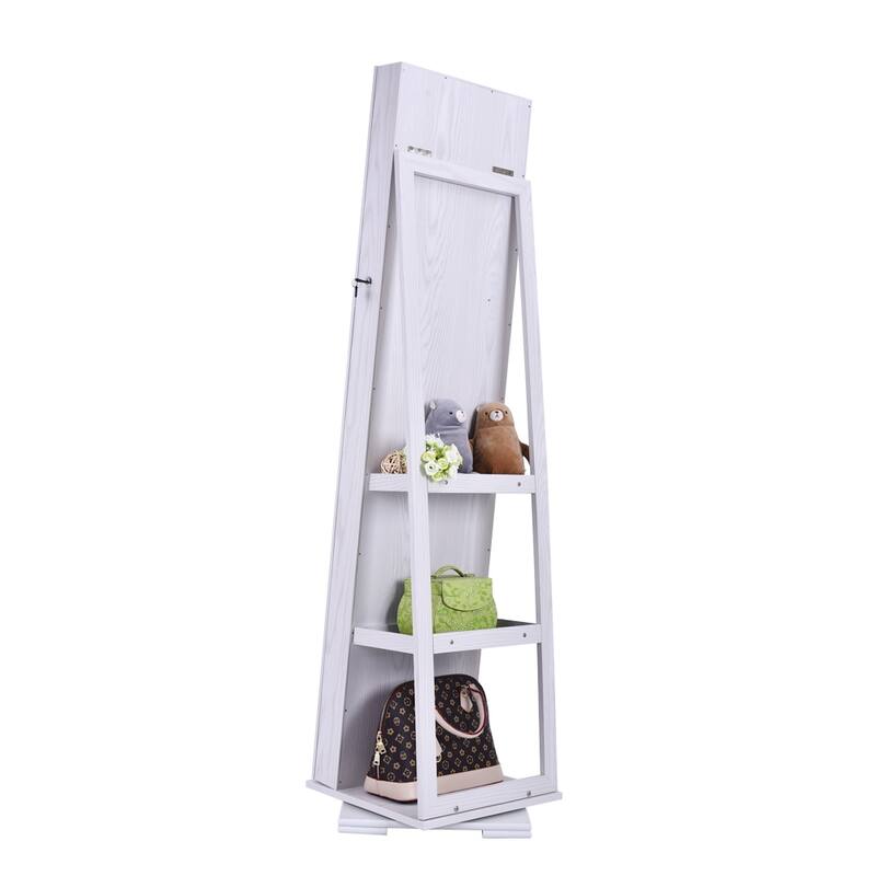 360 Degree Rotation Full-Body Mirror Cabinet PVC Film Moisture-Proof Dressing Jewelry Storage