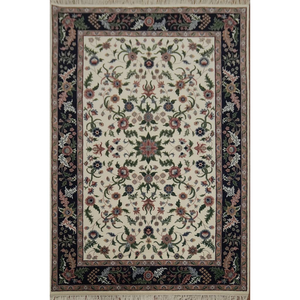 Hand Knotted Oriental 100% Wool Carpet Traditional All-Over Beige & Ivories Aubusson Area Rug - 9' 0'' X 6' 0''