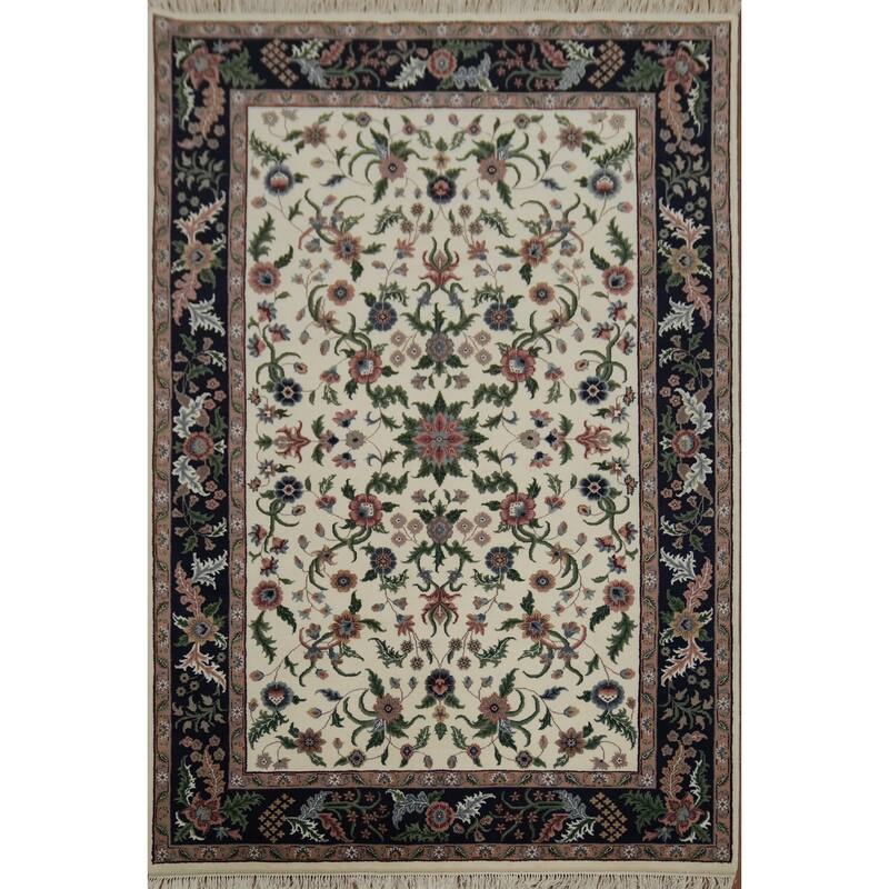 Hand Knotted Oriental 100% Wool Carpet Traditional All-Over Beige & Ivories Aubusson Area Rug - 9' 0'' X 6' 0''