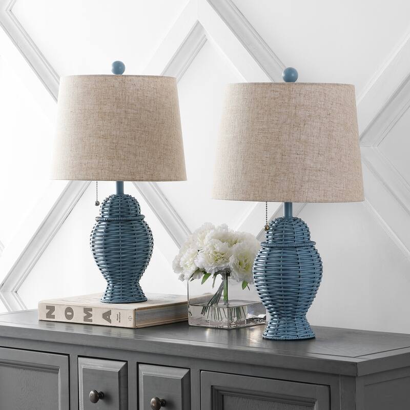 Hunter Wicker 20.5" Bohemian Rustic Iron LED Table Lamp, by JONATHAN Y