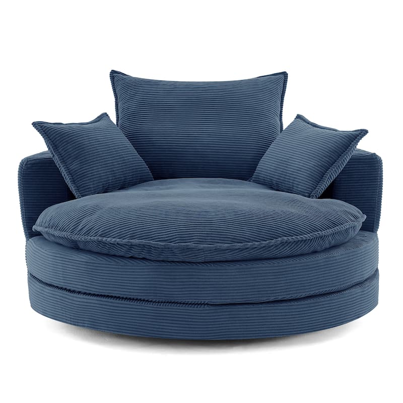360° Swivel Sofa Chair Accent Barrel Chair 57.5"Swivel Round Chair with Dual-layer Cushion Design and 3 Removable Pillows