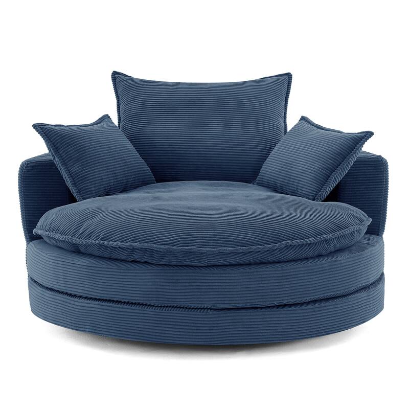 Roomfitters Swivel Barrel Chair with Dual-Layer Cushion and 3 Pillows, Comfy Accent Chair for Home or Office