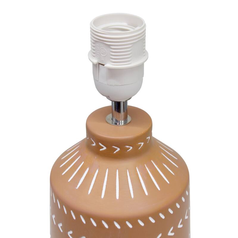 Tribal Style Ceramic Table Lamp with White Drum Shade - 17" - Terracotta Brown