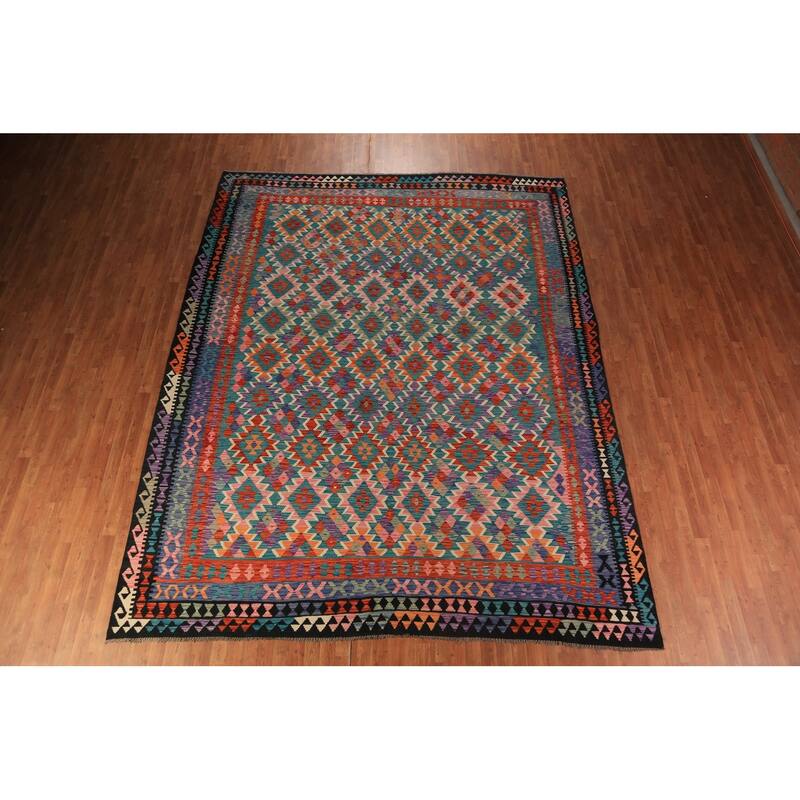 Reversable Kilim Oriental Area Rug Hand-Woven Wool Carpet - 10'1"x 12'7"