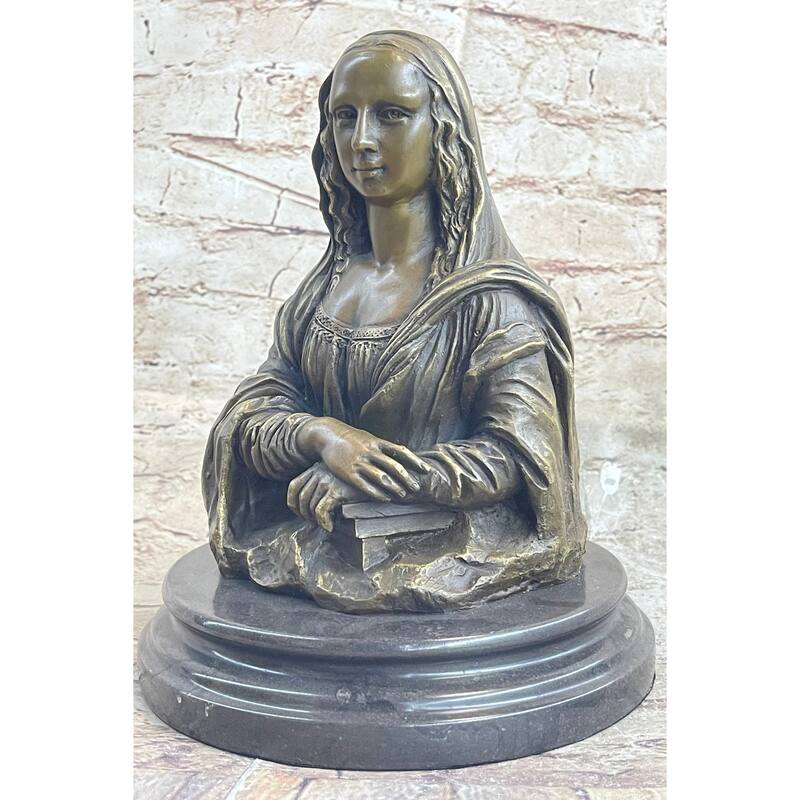 Leonardo Da Vincis Mona Lisa Bronze Metal Sculpture Statue Bust By Valli On Marble Base