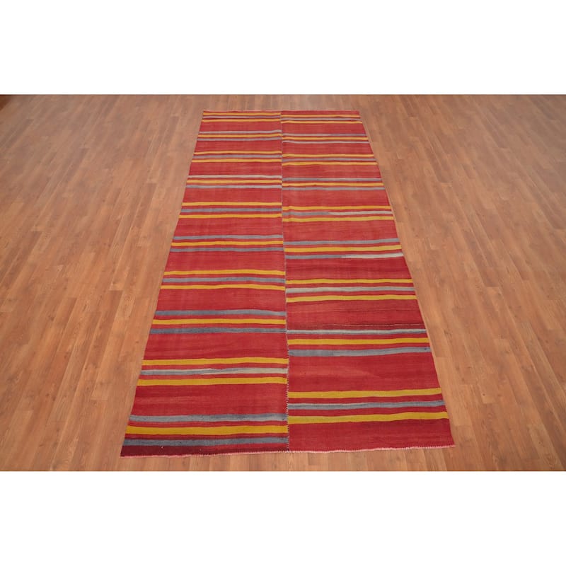 Hand Woven Oriental 100% Wool Carpet Southwestern Geometric Red Kilim Area Rug - 9' 8'' X 4' 8''