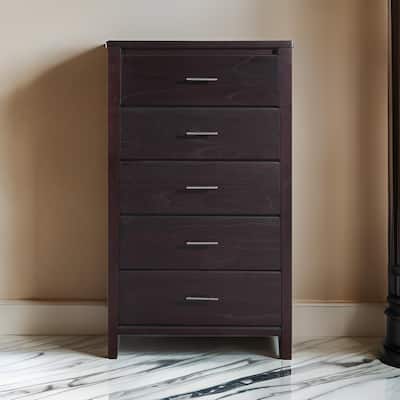 Nevi 56 Inch Tall Dresser Chest, 5 Drawers, Chrome Bar Handles, Brown Wood