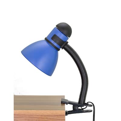 Aspen Creative One-Light High Clip Lamp with Metal Lamp Shade and Rotary Switch, Modern Design in Black & Blue, 16" High