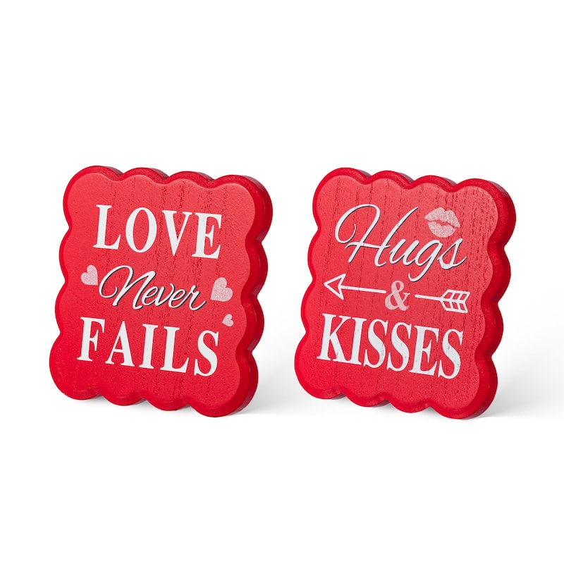 Glitzhome 6"H Set of 2 Valentine's Wooden LOVE Never Fails Table Decor