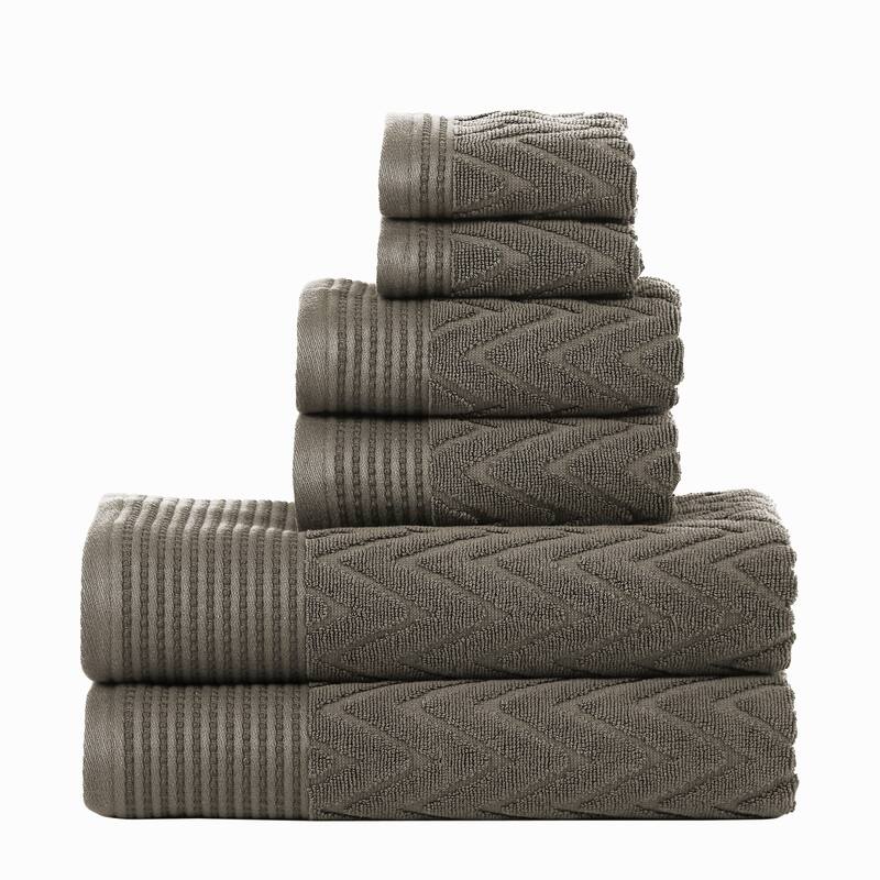 Superior Chevron Zero Twist Solid and Jacquard Cotton 6 Piece Towel Set