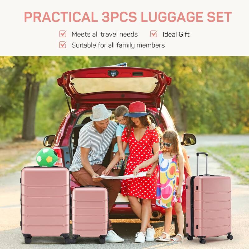 3-Piece Luggage Sets(20/24/28 Inch) , Hard Shell Suitcases with Spinner Wheels, Expandable Lightweight Rolling Suitcase Sets
