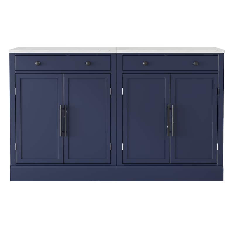 Set of 2 Modern Freestanding Kitchen Pantry, Coffee Bar Cabinet with Drawer, 2 Adjustable Shelves and 2 Door Shelves