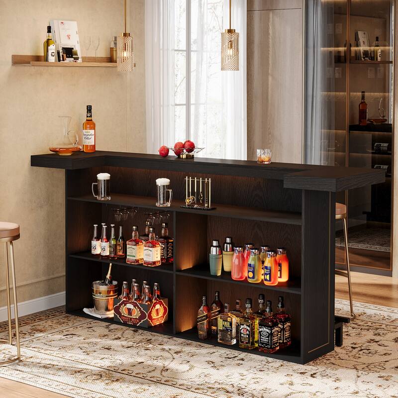 70.9" Wooden Home Bar Table with Wine Glass Holder, Pub Storage Unit Accent Table for Home Patio Basement