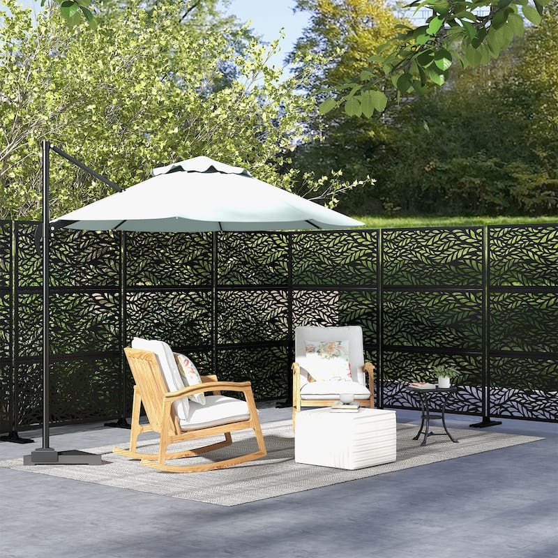Outdoor Privacy Screen Free Standing Stream Leaf - Black