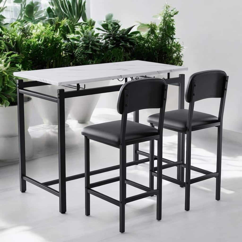 3-Piece Kitchen Bar Table Set, Dining Table with 2 Upholstered Chairs, Compact Design for Small Spaces, Breakfast Table