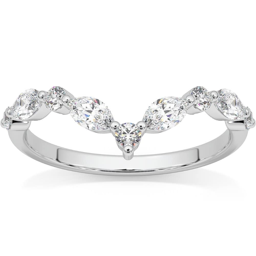 Bliss Diamond .60Ct Diamond Guard Insert V Shape Marquise Wedding Ring Gold Lab Grown