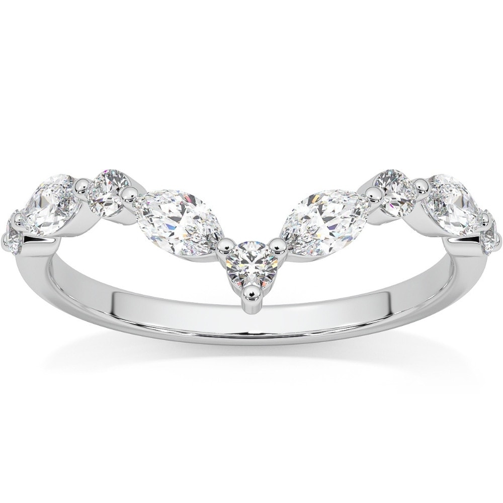 Bliss Diamond .60Ct Diamond Guard Insert V Shape Marquise Wedding Ring Gold Lab Grown