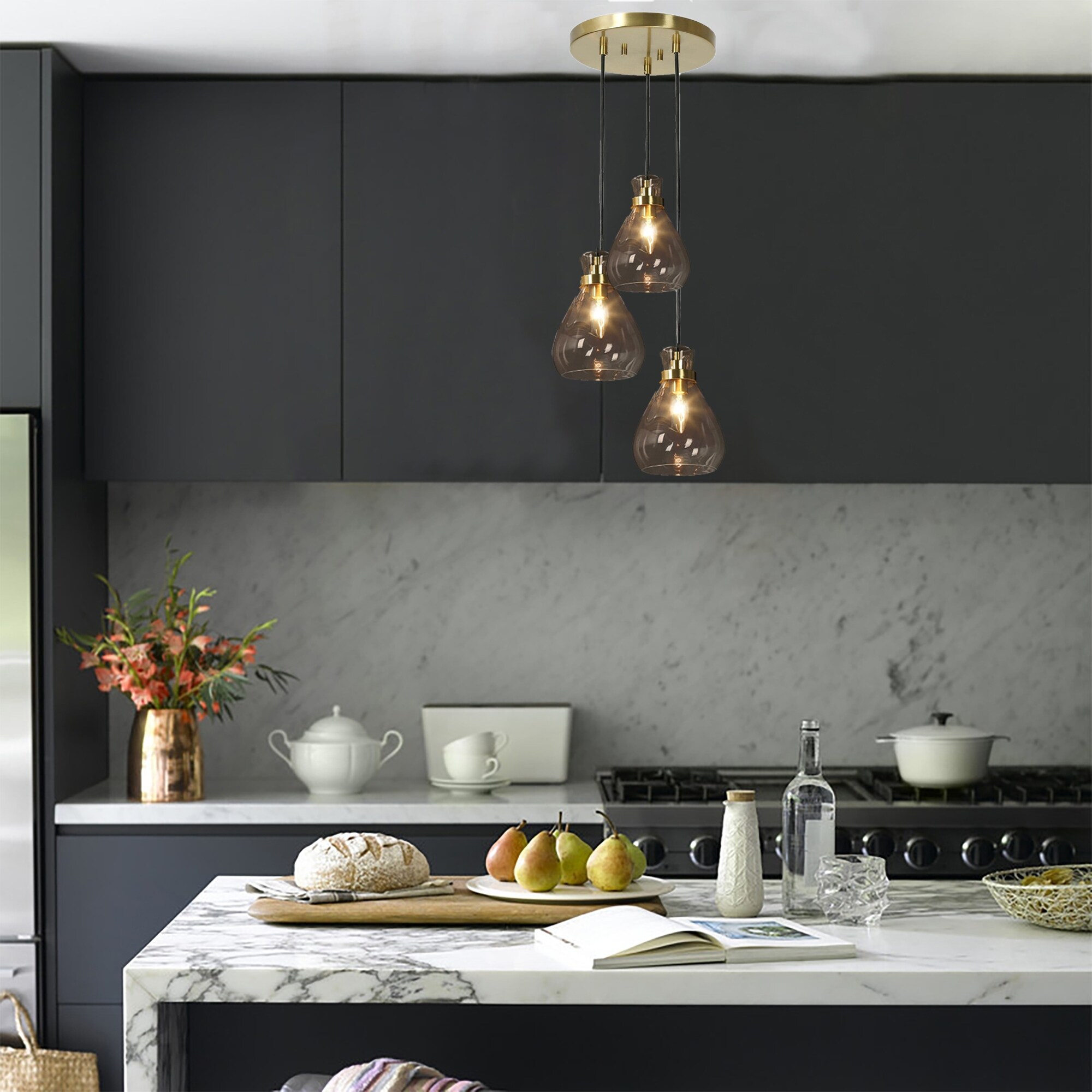 Triple cluster pendant light top