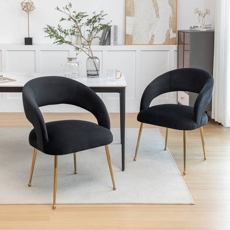 SEYNAR Mid Century Modern Velvet Upolstered Open-Back Dining Chair Set of 2