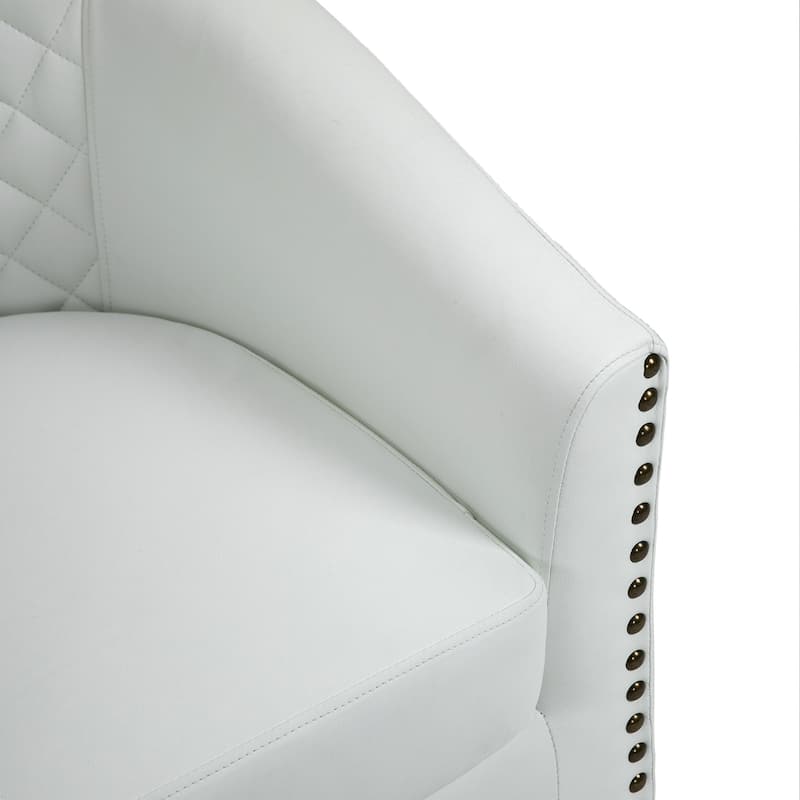 Modern Leather Nailheads Trim Barrel Accent Chairs with Wood Legs