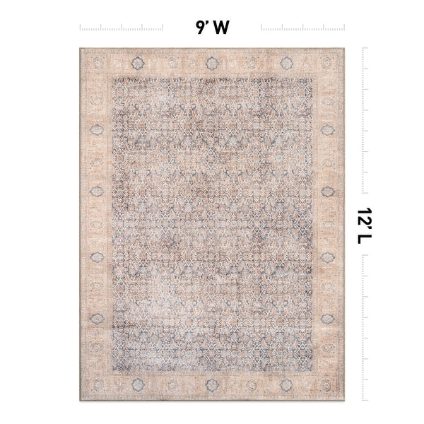 dimension image slide 26 of 27, Vintage Washable Rug – Low Pile with Subtle Pattern, Perfect for Neutral Spaces in Living Room, Entryway, or Bedroom