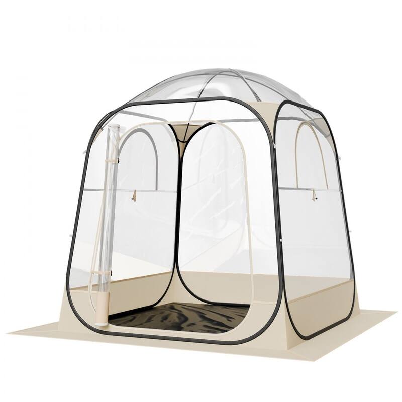 Beige-Transparent-Black Pop-Up Sports Tent TPU Fabric Steel Frame - 62.99 × 62.99 × 71.65 in