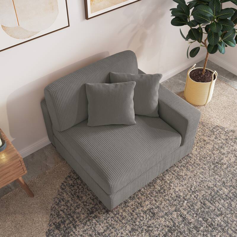 Upholstered Corduroy Modular Sectional Sofa with 2 throw pillows