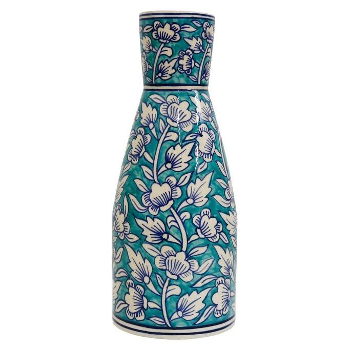 Home&Manor Ceramic Tall Vase Teal
