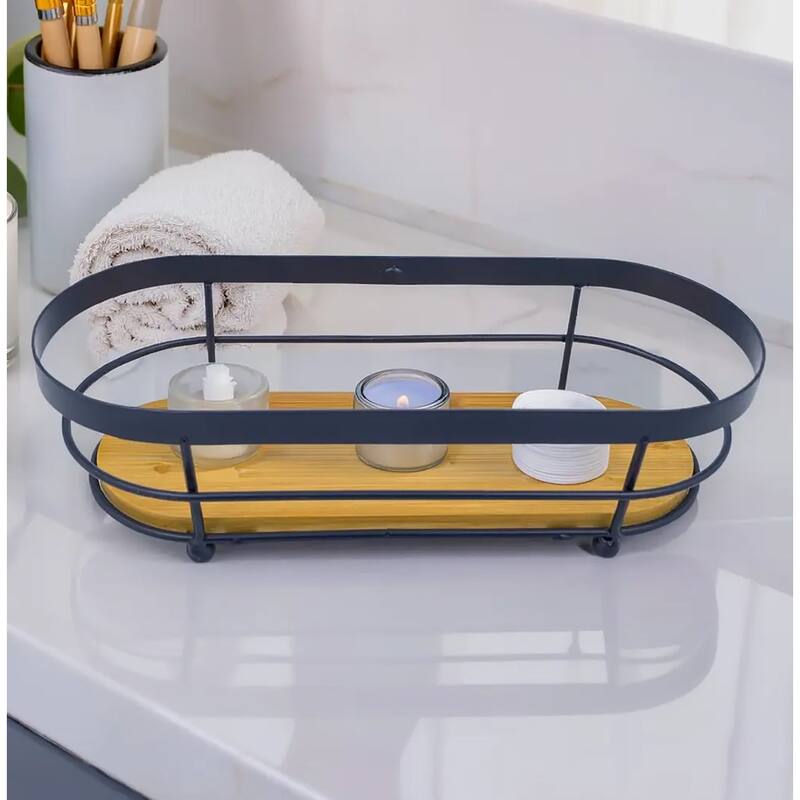 Oval Natural Bamboo Wooden Decorative Storage Organizer Tray - 11.3" x 5"